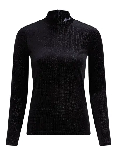 Karl Lagerfeld Sparkle Velvet High-neck Top In Black