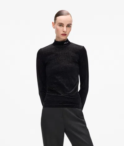 Karl Lagerfeld Sparkling Velvet Top In Black