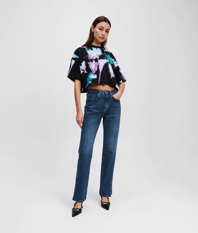 Karl Lagerfeld Split-hem High-rise Straight Jeans In Blue