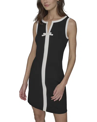 Karl Lagerfeld Split V Neck Sleeveless Dress In Black/soft White