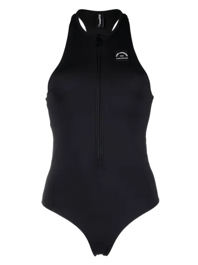 Karl Lagerfeld Sporty Logo Badeanzug In Black