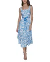 Karl Lagerfeld Square Neck Fit And Flare Dress In Soft White/french Blue