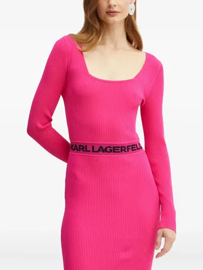 Karl Lagerfeld Square Neck Logo Midi Dress In Multi