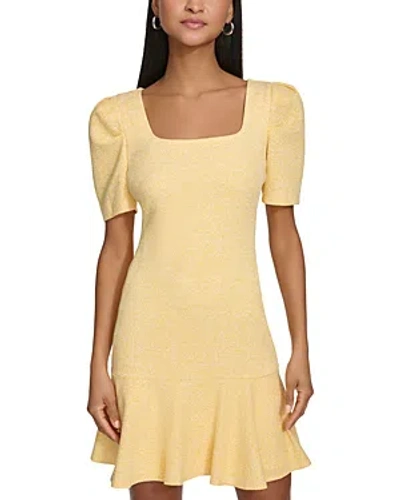 Karl Lagerfeld Square Neck Puffed Shoulder Dress In Gold Fusion