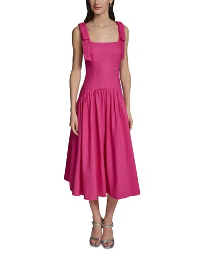 Karl Lagerfeld Square Neck Tie Shoulder Midi Dress In Pink