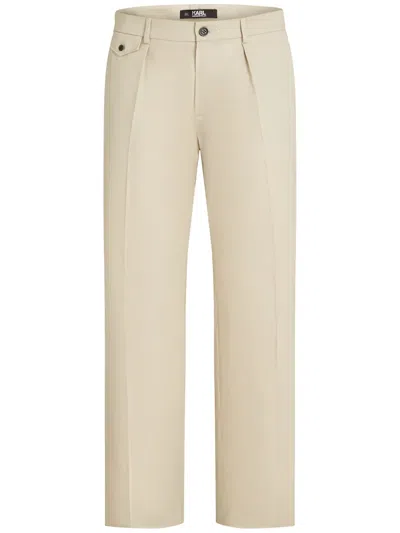Karl Lagerfeld Straight-leg Cotton Trousers In Neutrals