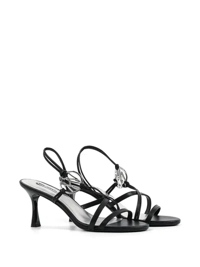 Karl Lagerfeld Strappy Logo-charm Heeled Sandals In Black