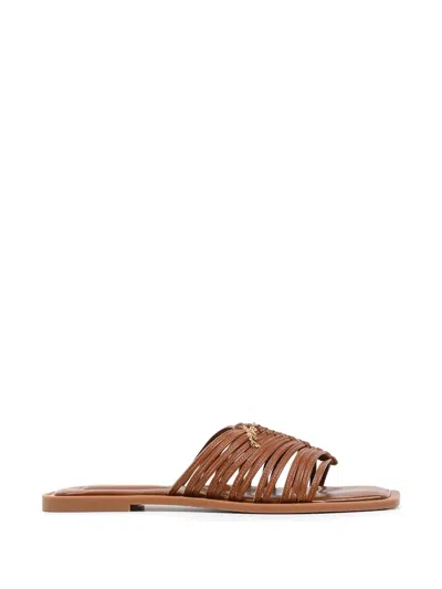Karl Lagerfeld Strappy Logo-plaque Sandals In Brown