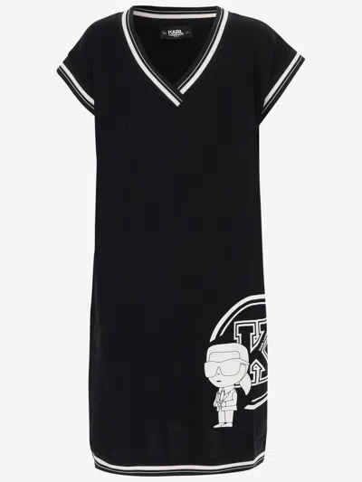 Karl Lagerfeld Kids' Stretch Cotton Dress With Logo In Black