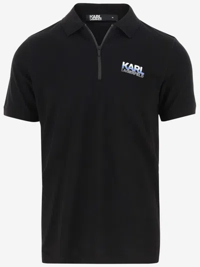 Karl Lagerfeld Stretch Cotton Polo Shirt With Logo In Black