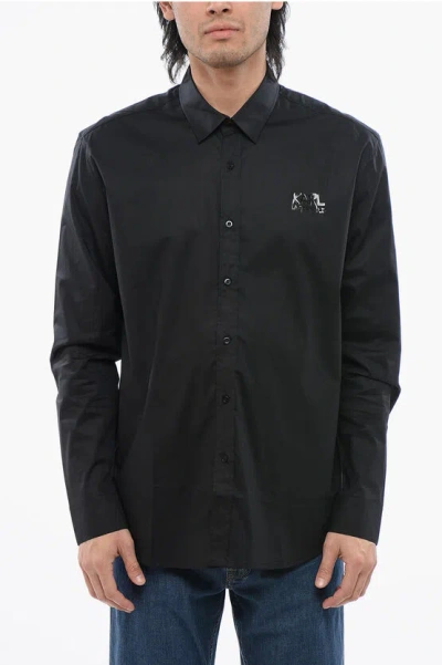 Karl Lagerfeld Stretch Cotton Shirt With Tone On Tone Logo