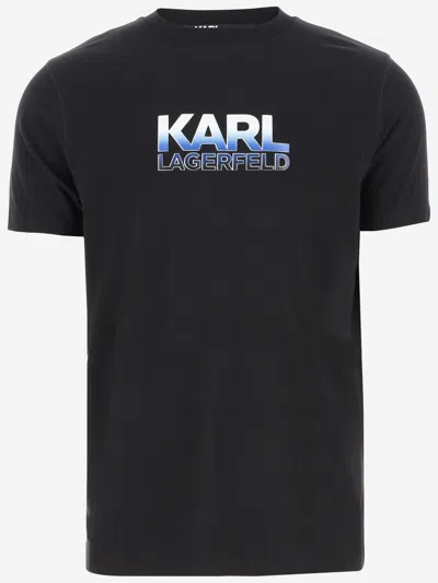 Karl Lagerfeld Logo印花弹性棉质t恤 In Black