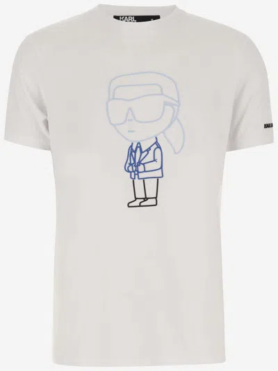 Karl Lagerfeld Stretch Cotton T-shirt With Logo In White
