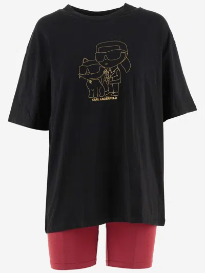 Karl Lagerfeld Stretch Cotton Top And Shorts With Logo In Red