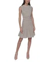 Karl Lagerfeld Stretch Tweed Pearl Neck Mini Dress In Gray