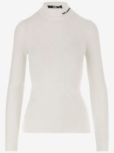 Karl Lagerfeld Stretch Viscose Pullover With Logo In White