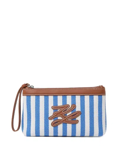 Karl Lagerfeld Stripe Autograph Pouch In Blue