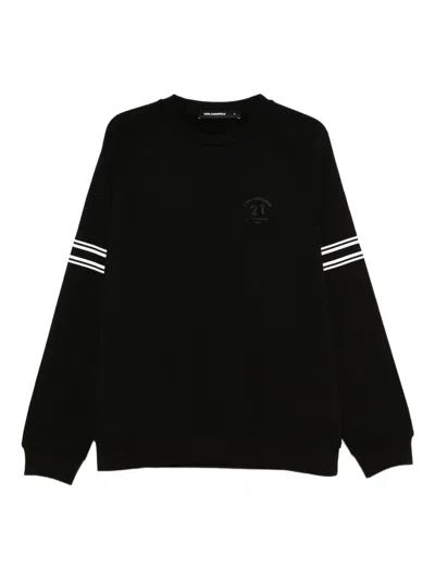 Karl Lagerfeld Stripe-detail Cotton Sweatshirt In Black