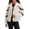 Karl Lagerfeld Stripe Short Faux Fur Coat In White
