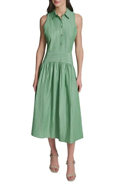Karl Lagerfeld Stripe Sleeveless Cotton Blend Midi Shirtdress In Green