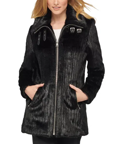 Karl Lagerfeld Stripe Zip Front Coat In Black
