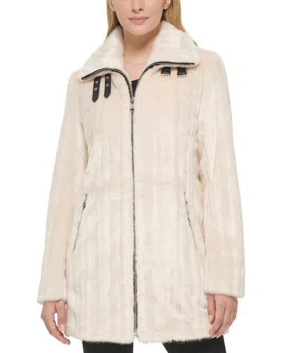 Karl Lagerfeld Stripe Zip Front Coat In Neutral
