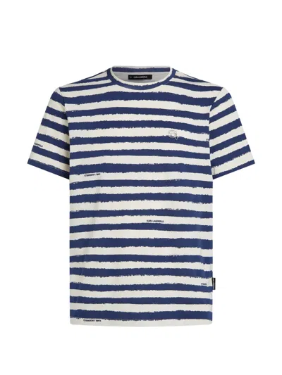 Karl Lagerfeld Striped All-over Print T-shirt In Blue