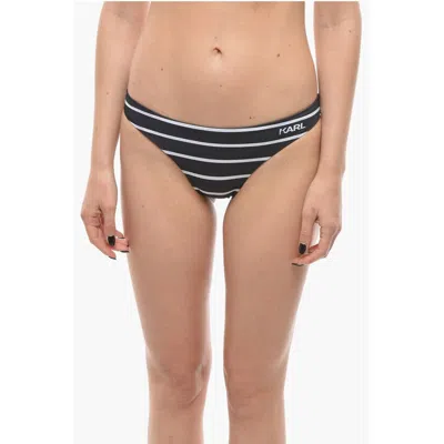 Karl Lagerfeld Striped Bikini Bottom In Black