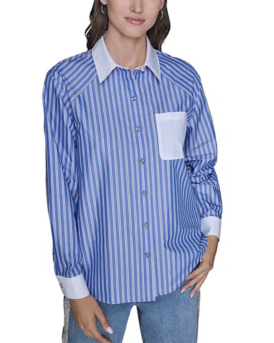 Karl Lagerfeld Striped Button Down Shirt In Blue