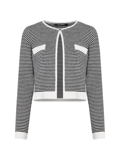 Karl Lagerfeld Striped Cardigan In Black