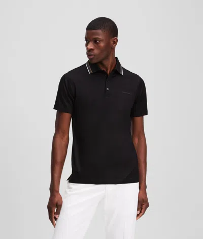 Karl Lagerfeld Striped Collar Polo Shirt In Black