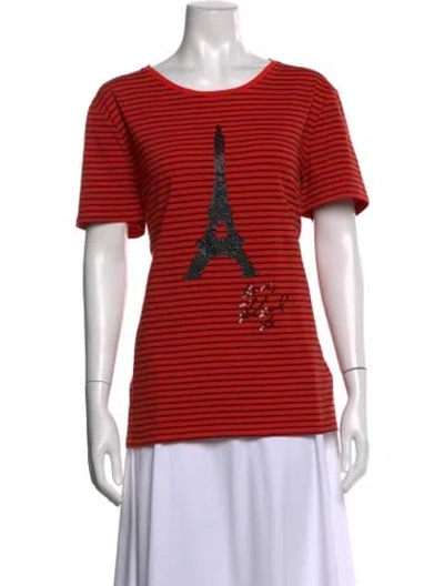 Pre-owned Karl Lagerfeld Striped Crew Neck T-shirt In Red