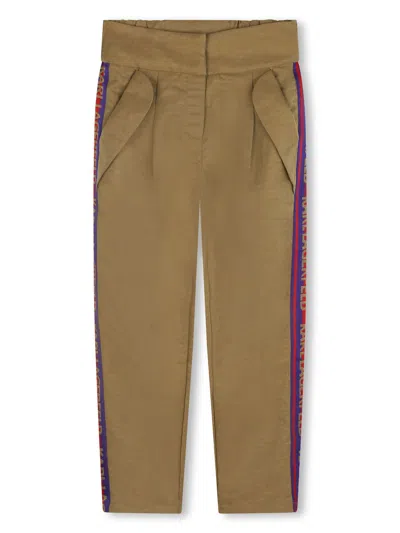 Karl Lagerfeld Kids' Stripe-detailing Cotton Trousers In Beige