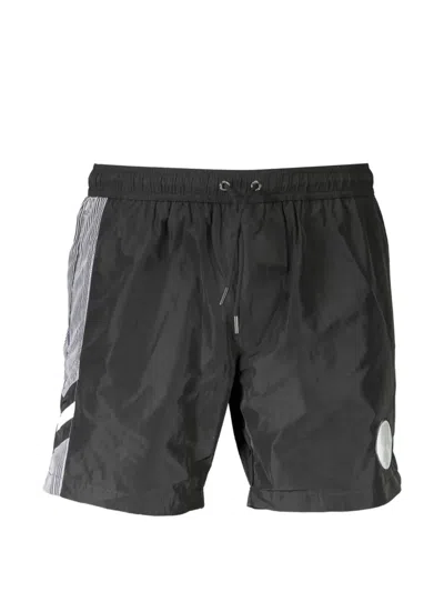 Karl Lagerfeld Striped Drawstring Swim Trunks In Black