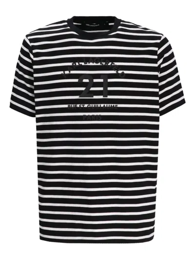Karl Lagerfeld Striped Embroidered T-shirt In Multi