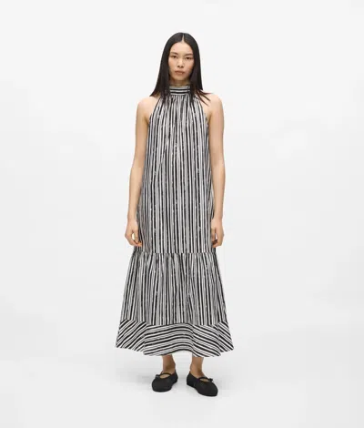 Karl Lagerfeld Striped Halterneck Maxi Dress In Gray