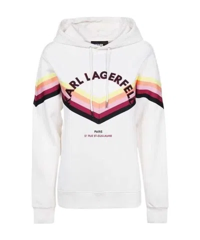 Karl Lagerfeld Striped Hooded Sweater In White