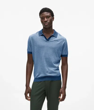 Karl Lagerfeld Striped Knit Polo Shirt In Blue