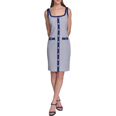 Karl Lagerfeld Striped Knit Scoop Neck Dress In Multi