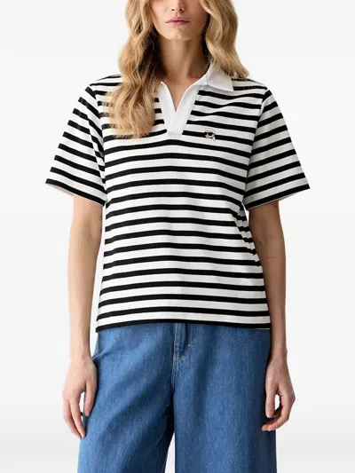 Karl Lagerfeld Striped Logo-patch Polo Shirt In Multi