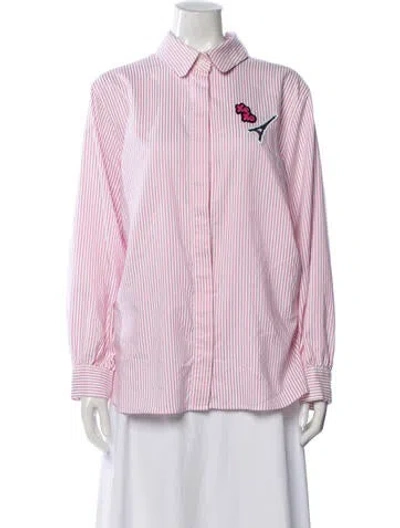 Pre-owned Karl Lagerfeld Striped Long Sleeve Button-up Top In Pink