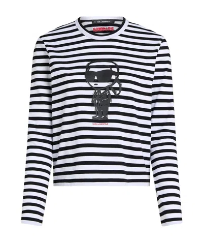 Karl Lagerfeld Ikon Stripe Long-sleeved T-shirt In Black