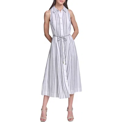 Karl Lagerfeld Striped Midi Shirtdress In White