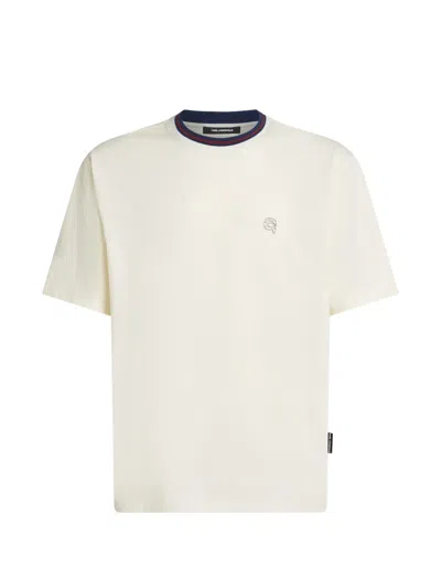 Karl Lagerfeld Striped Neck Ikon Relaxed T-shirt In White