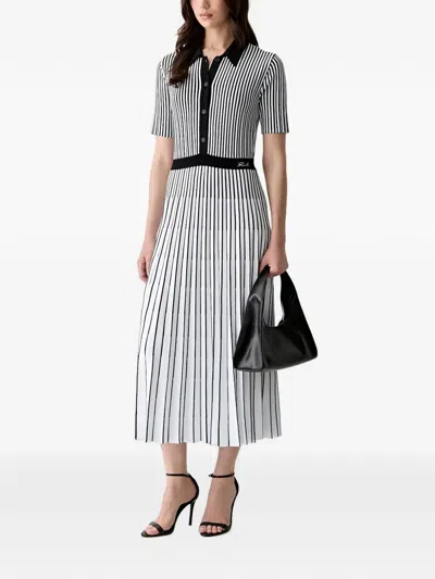 Karl Lagerfeld Striped Pleated Midi Dress In White