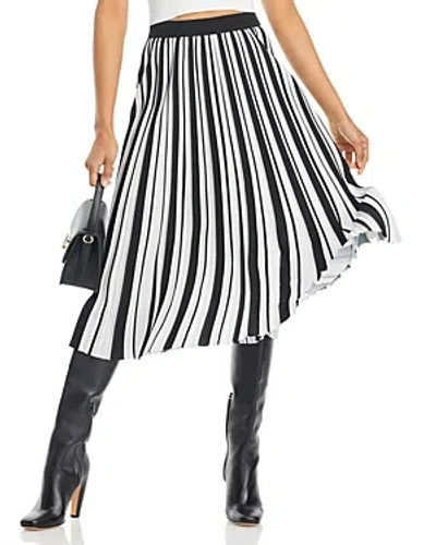 Karl Lagerfeld Striped Pleated Skirt In Black/soft White