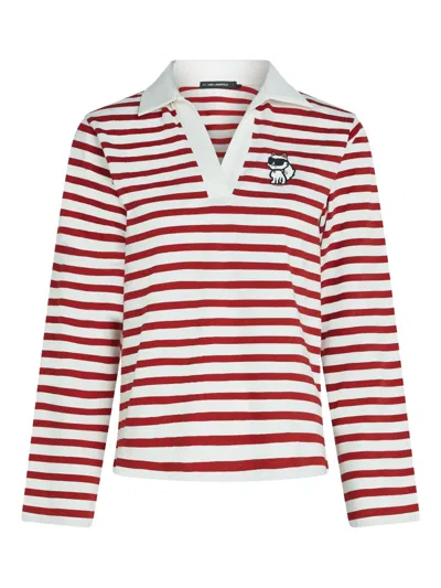 Karl Lagerfeld Striped Polo-collar T-shirt In Red