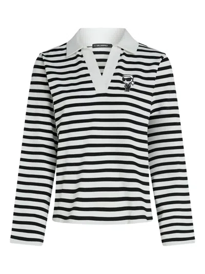 Karl Lagerfeld Striped Polo Shirt In White