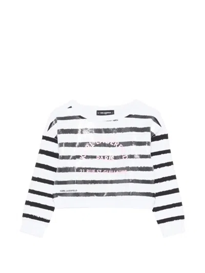 Karl Lagerfeld Kids' Striped Sequin Sweatshirt In White