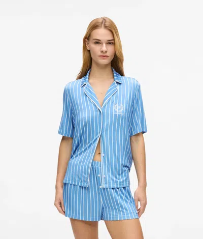 Karl Lagerfeld Pinstripe Button Pyjama Set In Blue